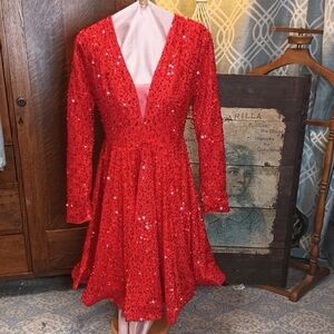 Glamorous Red Sequin Long Sleeve Dress